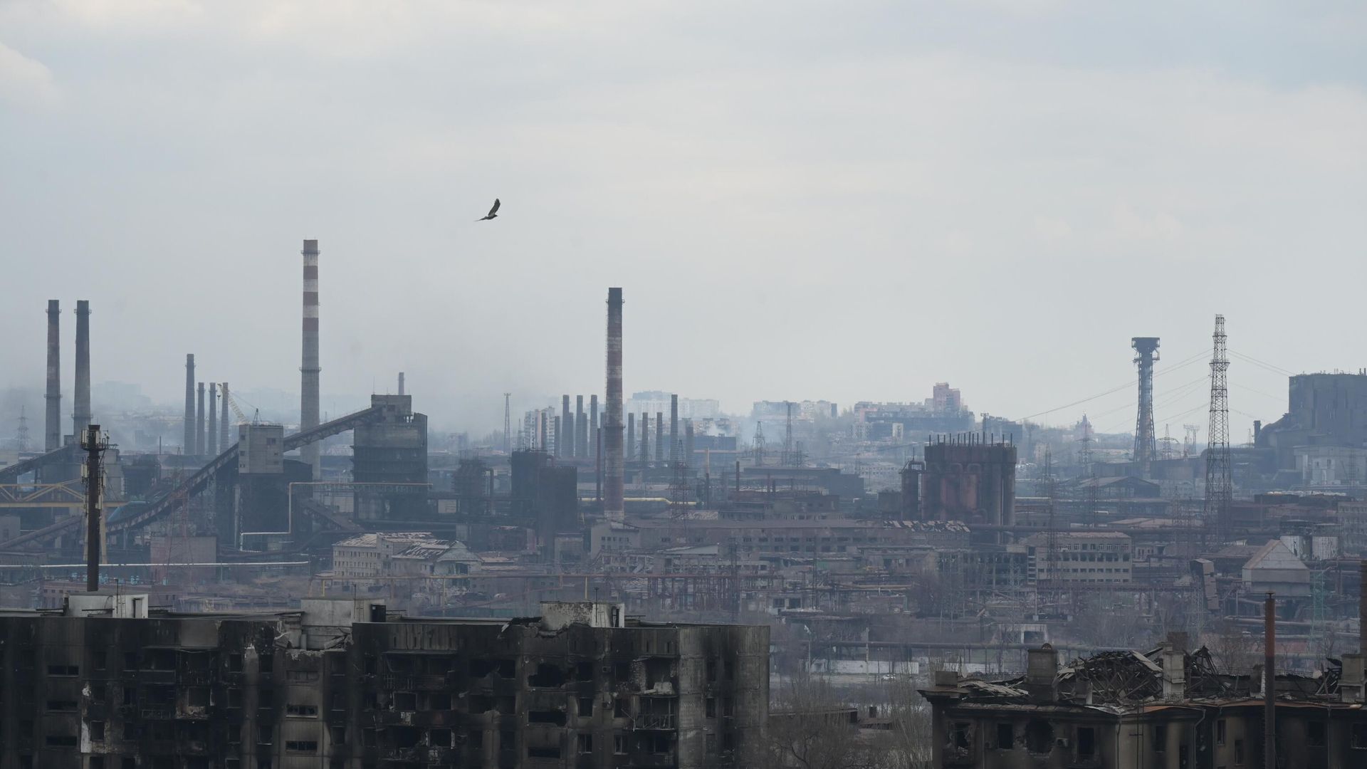 Вид Мариуполя в сторону металлургического комбината Азовсталь Вид Мариуполя в сторону металлургического комбината Азовсталь - РИА Новости, 1920, 21.04.2022