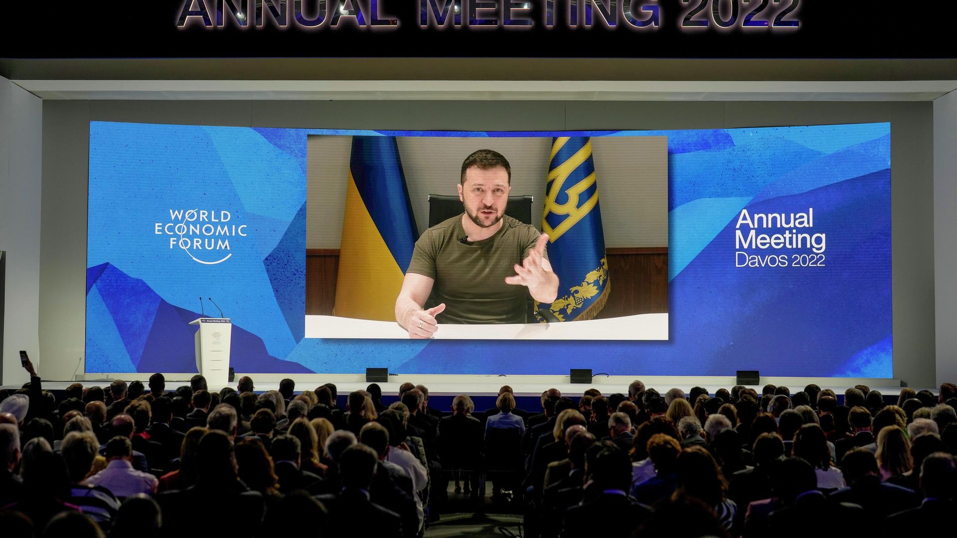Выступление президента Украины Владимира Зеленского во время Всемирного экономического форума в Давосе Выступление президента Украины Владимира Зеленского во время Всемирного экономического форума в Давосе - РИА Новости, 1920, 23.05.2022