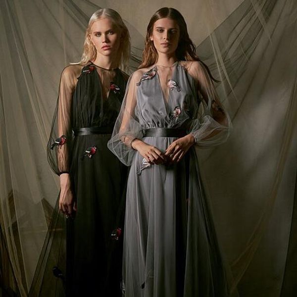 Черное макси, платье с вышивкой снегири из коллекции YANINA Demi Couture 