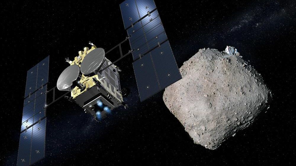 Космический аппарат Хаябуса-2 приближается к астероиду Рюгу (представление художника) Космический аппарат Хаябуса-2 приближается к астероиду Рюгу (представление художника) - РИА Новости, 1920, 15.06.2022