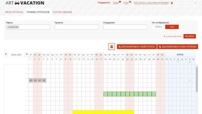 График отпусков в в системе учета рабочего времени Art-Time График отпусков в в системе учета рабочего времени Art-Time