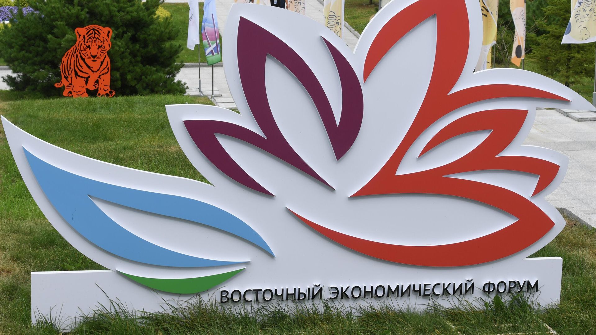 Баннер с символикой Восточного экономического форума на территория кампуса ДВФУ на острове Русский Баннер с символикой Восточного экономического форума на территория кампуса ДВФУ на острове Русский - РИА Новости, 1920, 05.09.2022