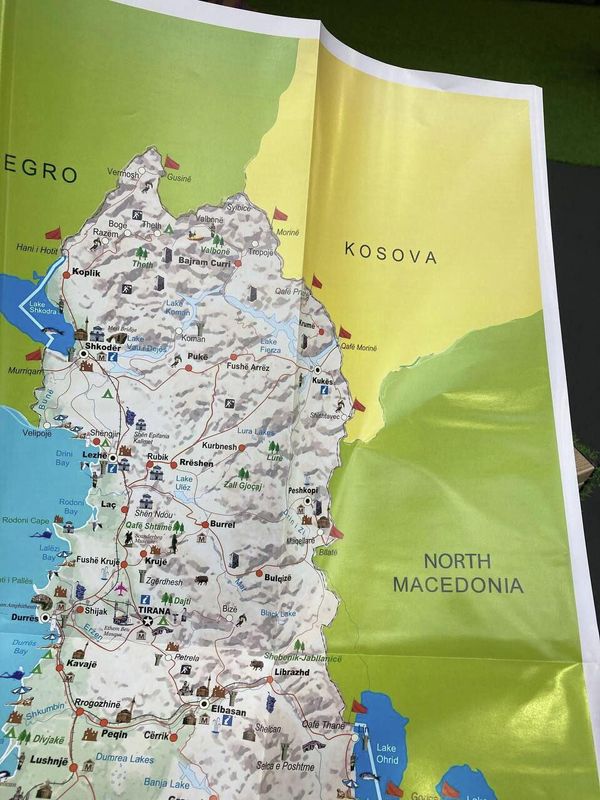 Туристическая карта Албании с обозначением Косово Туристическая карта Албании с обозначением Косово