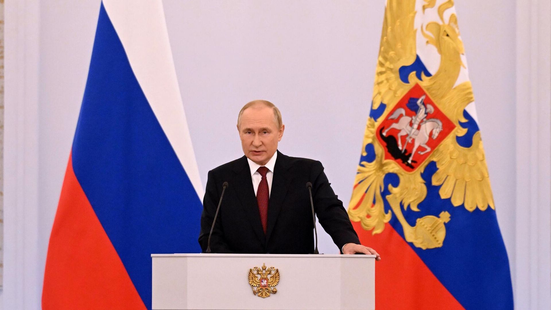 Президент России Владимир Путин выступает на церемонии подписания договоров о вхождении в Российскую Федерацию Донецкой и Луганской народных республик, Запорожской и Херсонской областей в Кремле Президент России Владимир Путин выступает на церемонии подписания договоров о вхождении в Российскую Федерацию Донецкой и Луганской народных республик, Запорожской и Херсонской областей в Кремле - РИА Новости, 1920, 30.09.2022