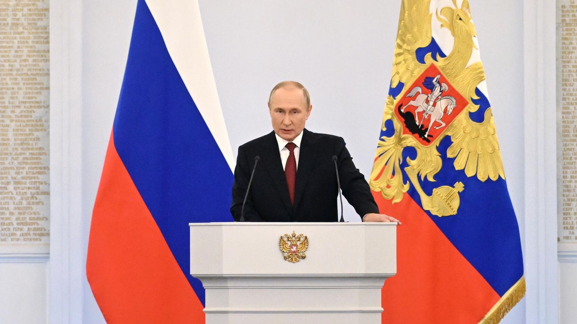 Президент Владимир Путин выступает на церемонии подписания договоров о вхождении в состав России ДНР, ЛНР, Запорожской и Херсонской областей в Кремле Президент Владимир Путин выступает на церемонии подписания договоров о вхождении в состав России ДНР, ЛНР, Запорожской и Херсонской областей в Кремле - РИА Новости, 1920, 01.10.2022