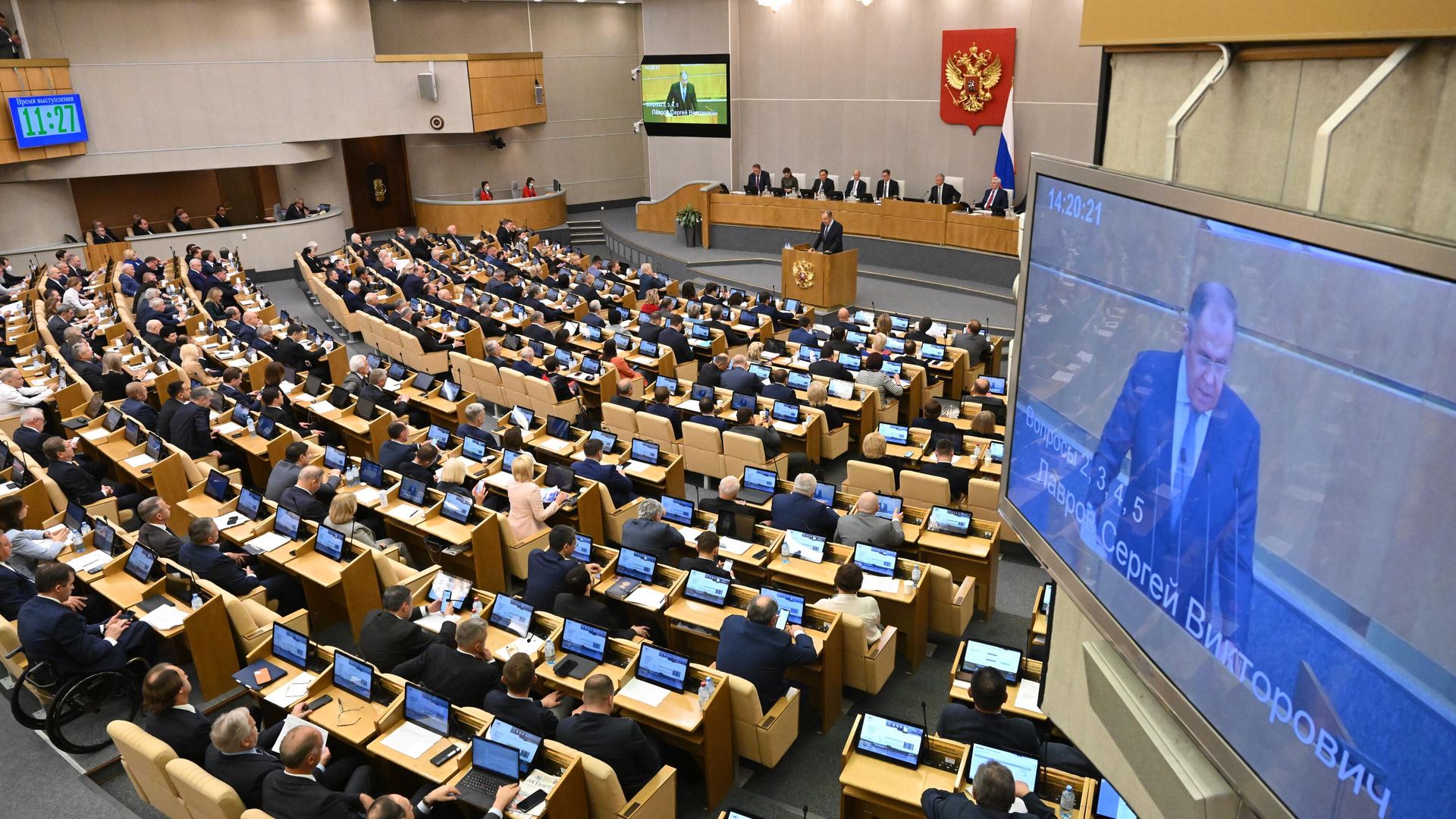 Министр иностранных дел РФ Сергей Лавров выступает на внеплановом пленарном заседании Государственной Думы РФ Министр иностранных дел РФ Сергей Лавров выступает на внеплановом пленарном заседании Государственной Думы РФ - РИА Новости, 1920, 03.10.2022