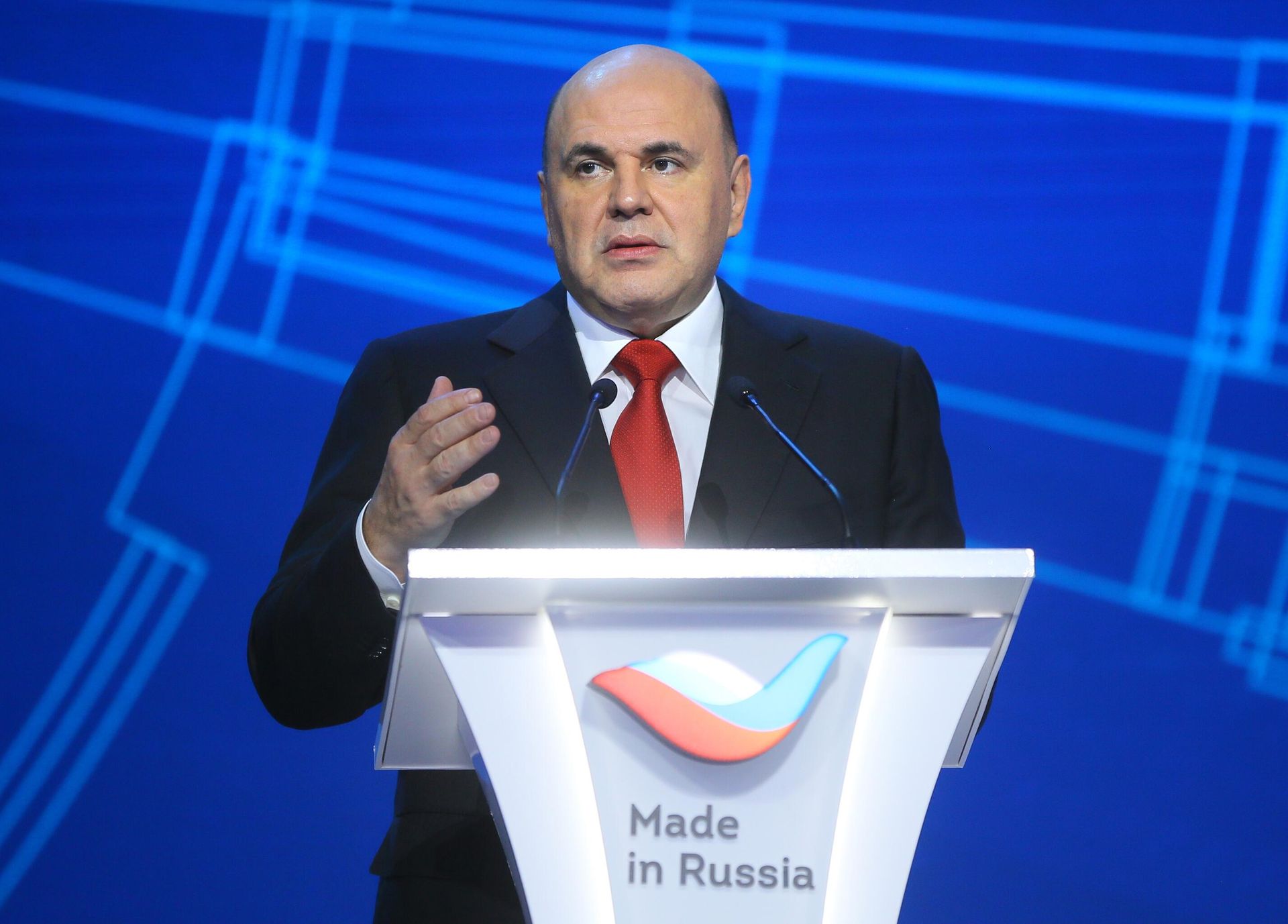 Председатель правительства РФ Михаил Мишустин выступает на пленарном заседании форума Сделано в России – 2022 Председатель правительства РФ Михаил Мишустин выступает на пленарном заседании форума Сделано в России – 2022 - РИА Новости, 1920, 13.09.2025