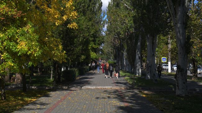 Люди на аллее в парке в Мелитополе