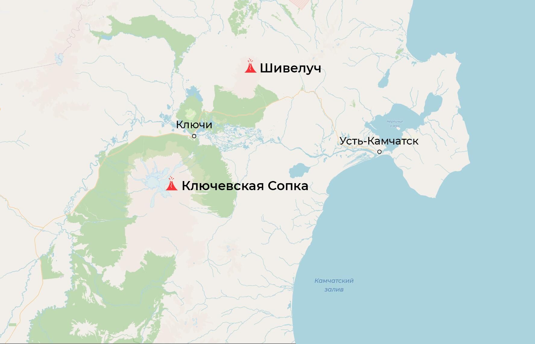 Вулканы Шивелуч и Ключевская Сопка на карте - РИА Новости, 1920, 11.04.2023