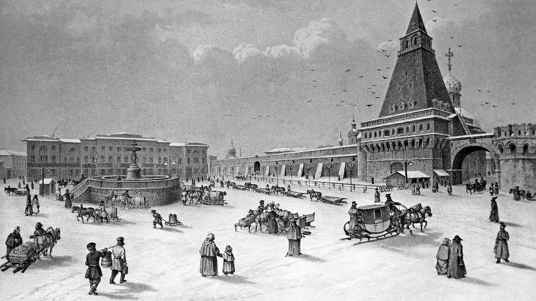 Лубянская площадь и Китай-городская стена в в Москве. XIX в. Литография Лубянская площадь и Китай-городская стена в в Москве. XIX в. Литография