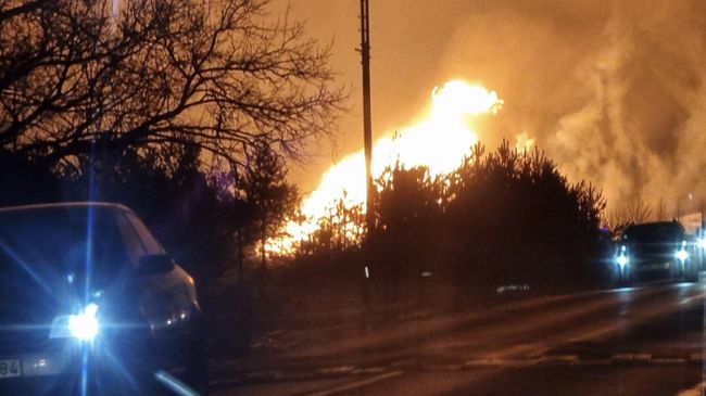 Пожар на газопроводе в Пасвальском районе Литвы