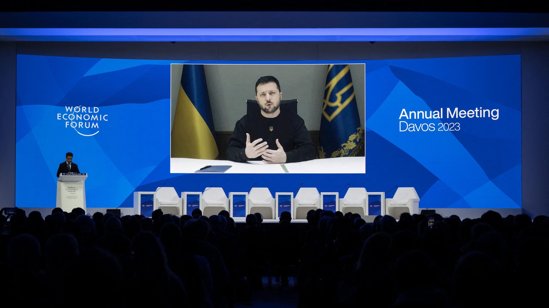 Президент Украины Владимир Зеленский выступает перед участниками Всемирного экономического форума в Давосе Президент Украины Владимир Зеленский выступает перед участниками Всемирного экономического форума в Давосе - РИА Новости, 1920, 19.01.2023