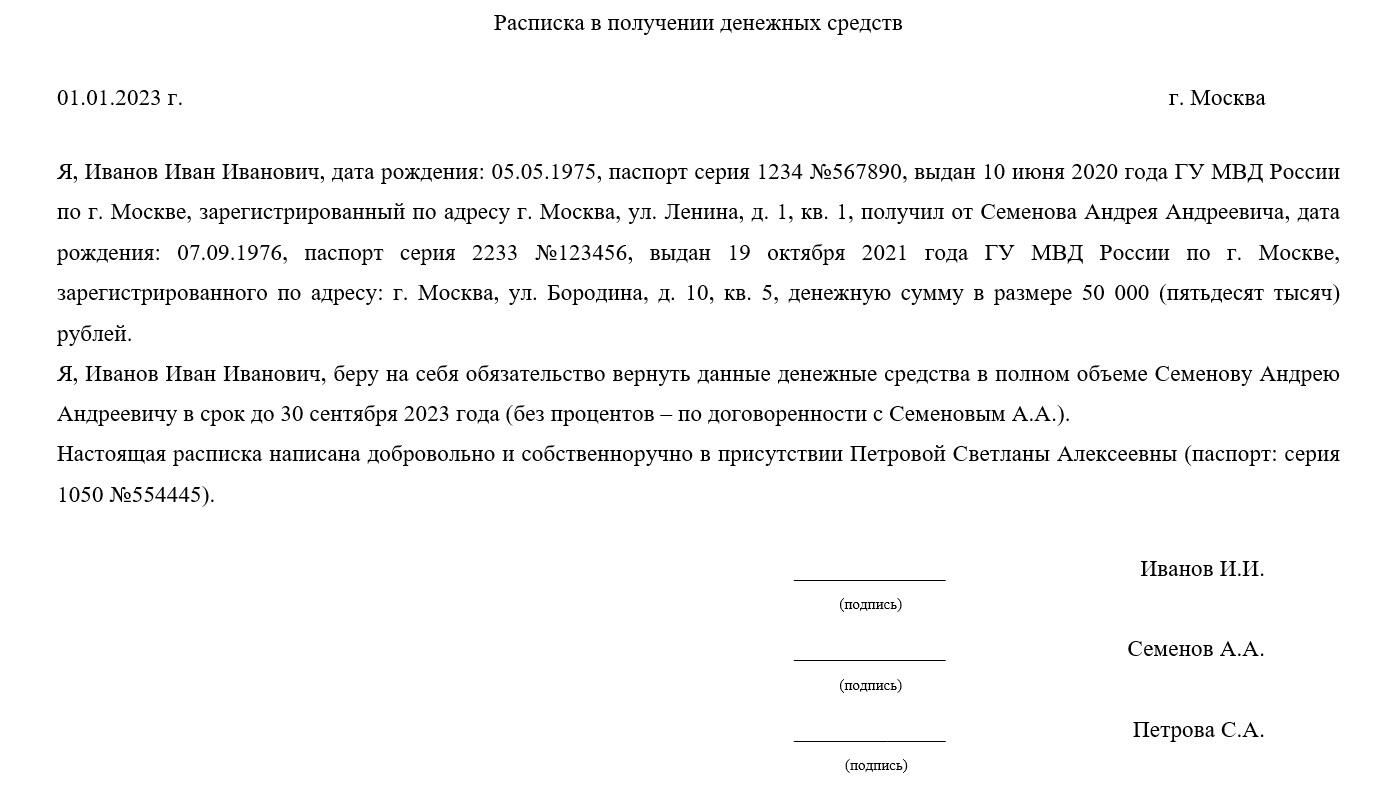 Пример заполнения расписки Пример заполнения расписки - РИА Новости, 1920, 20.01.2023