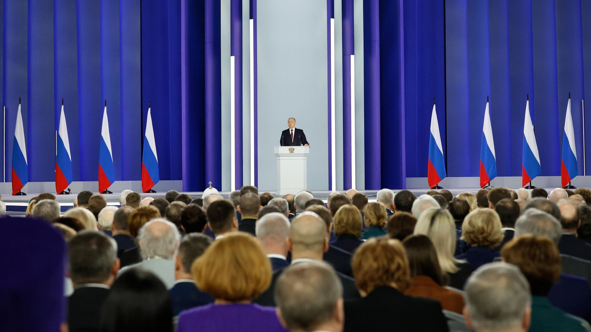 Президент РФ Владимир Путин выступает с ежегодным посланием Федеральному собранию Президент РФ Владимир Путин выступает с ежегодным посланием Федеральному собранию - РИА Новости, 1920, 21.02.2023
