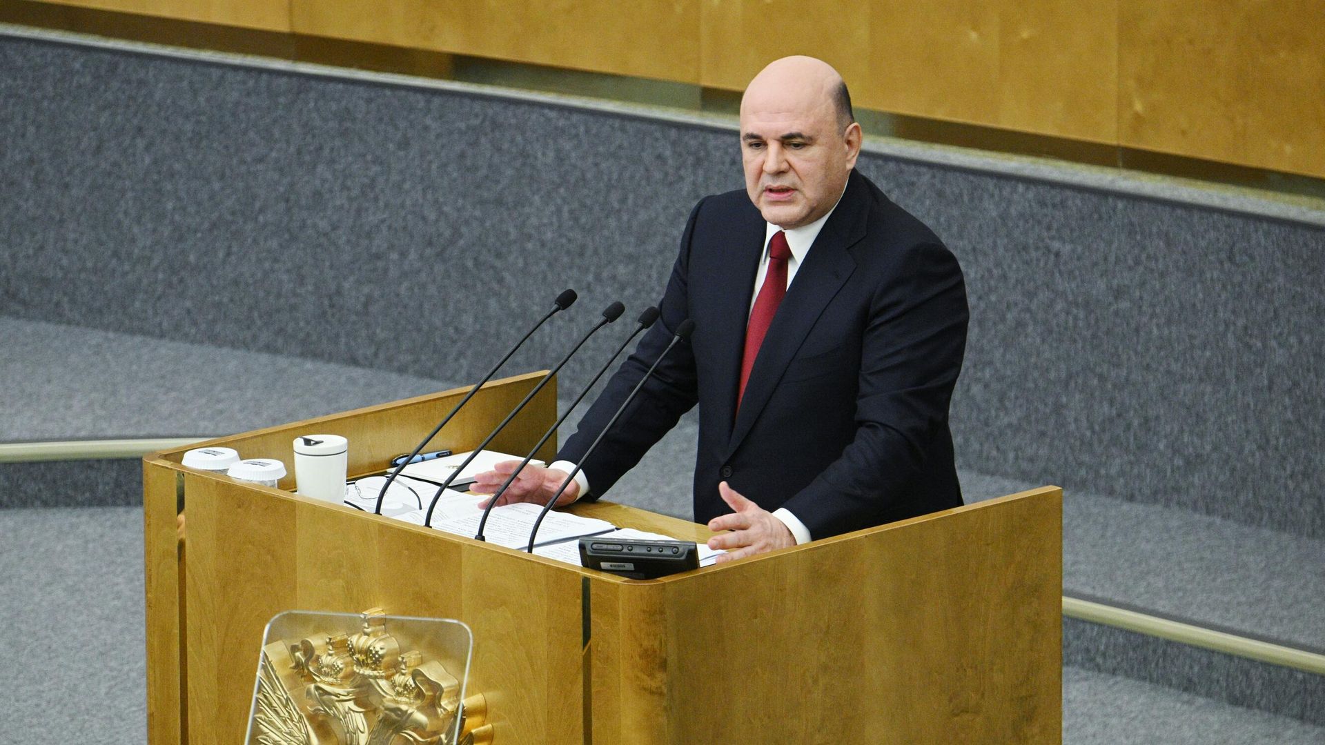 Председатель правительства РФ Михаил Мишустин выступает с ежегодным отчетом правительства РФ в Государственной Думе РФ Председатель правительства РФ Михаил Мишустин выступает с ежегодным отчетом правительства РФ в Государственной Думе РФ - РИА Новости, 1920, 23.03.2023