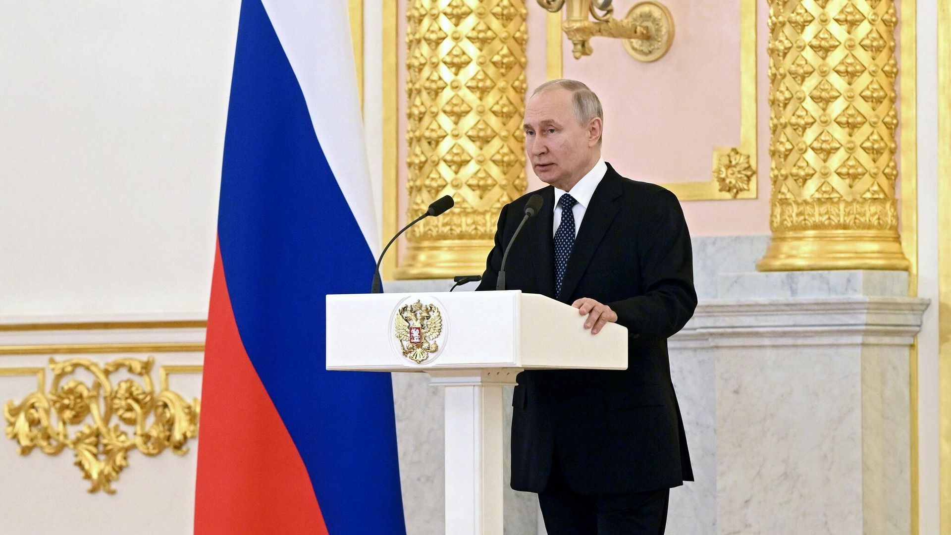 Президент РФ Владимир Путин выступает на церемонии вручения верительных грамот чрезвычайными и полномочными послами иностранных государств в Александровском зале Большого Кремлевского дворца - РИА Новости, 1920, 04.06.2023