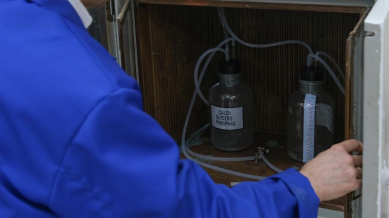 Лабораторные анаэробные реакторы для биологической очистки сточных вод в термостате, подготовка эксперимента Лабораторные анаэробные реакторы для биологической очистки сточных вод в термостате, подготовка эксперимента
