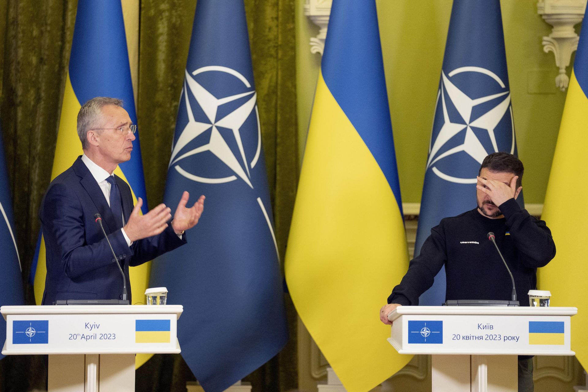 Генеральный секретарь НАТО Йенс Столтенберг и президент Украины Владимир Зеленский во время пресс-конференции в Киеве - РИА Новости, 1920, 02.08.2023