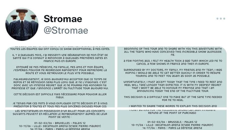 Пост, опубликованный певцом Stromae в Twitter Пост, опубликованный певцом Stromae в Twitter