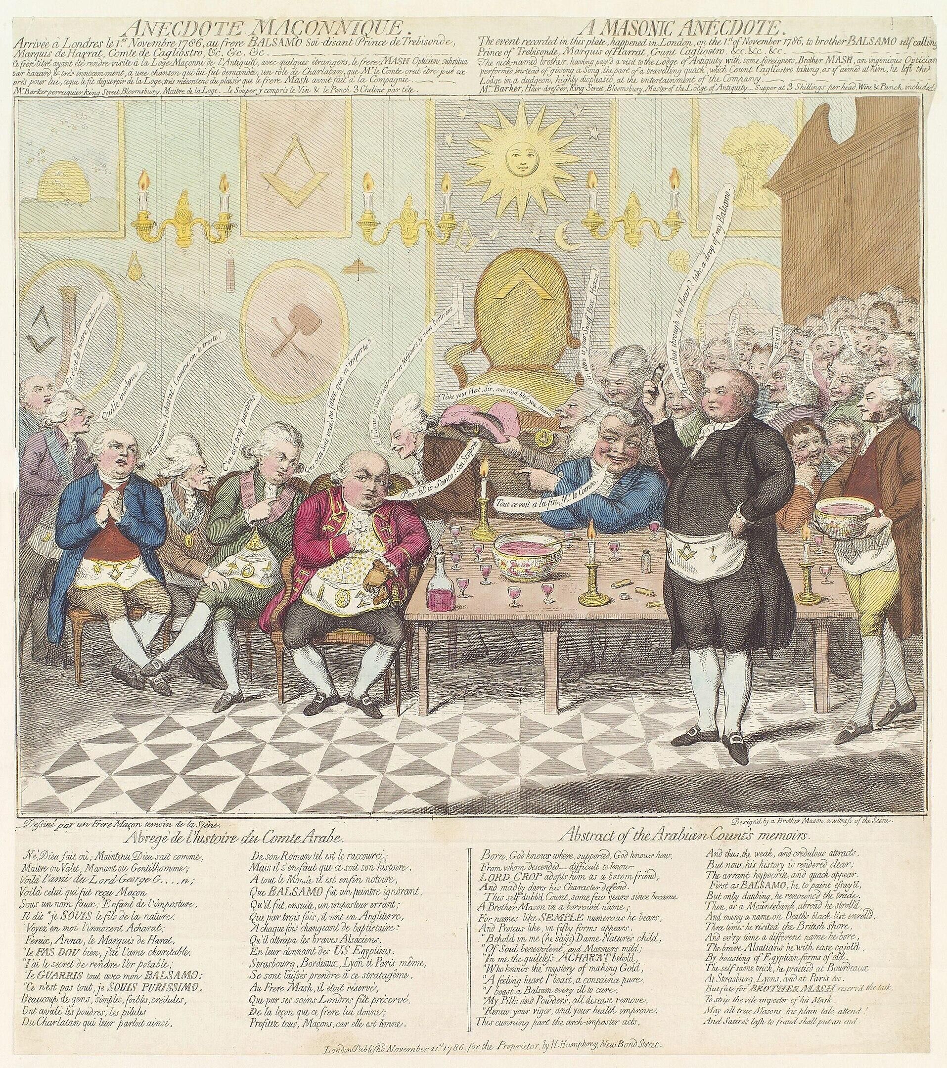 Сатира Джеймса Гилрея на Калиостро на масонском собрании в Лондоне в 1786 году Сатира Джеймса Гилрея на Калиостро на масонском собрании в Лондоне в 1786 году - РИА Новости, 1920, 01.06.2023