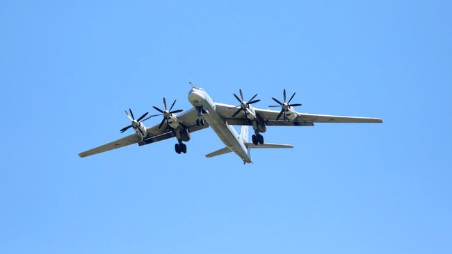 Стратегический бомбардировщик-ракетоносец Ту-95МС в небе