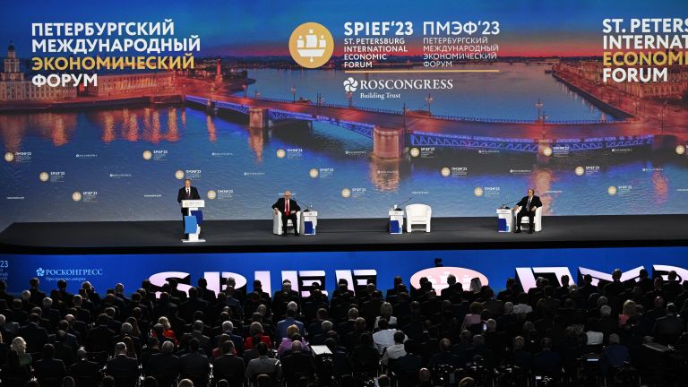 Президент РФ Владимир Путин выступает на пленарном заседании Петербургского международного экономического форума
