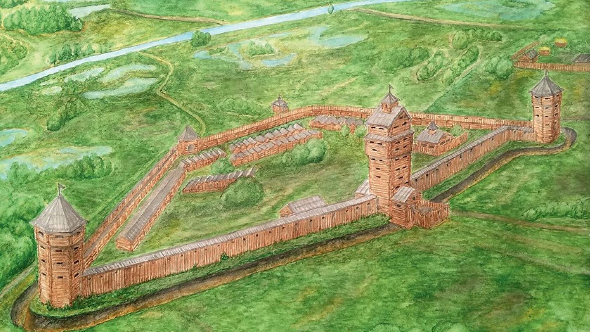 Епифанский острог в последней четверти ХVI в. Рис. С. Кусакина. Бумага, акварель. 2019 г. - РИА Новости, 1920, 05.07.2023