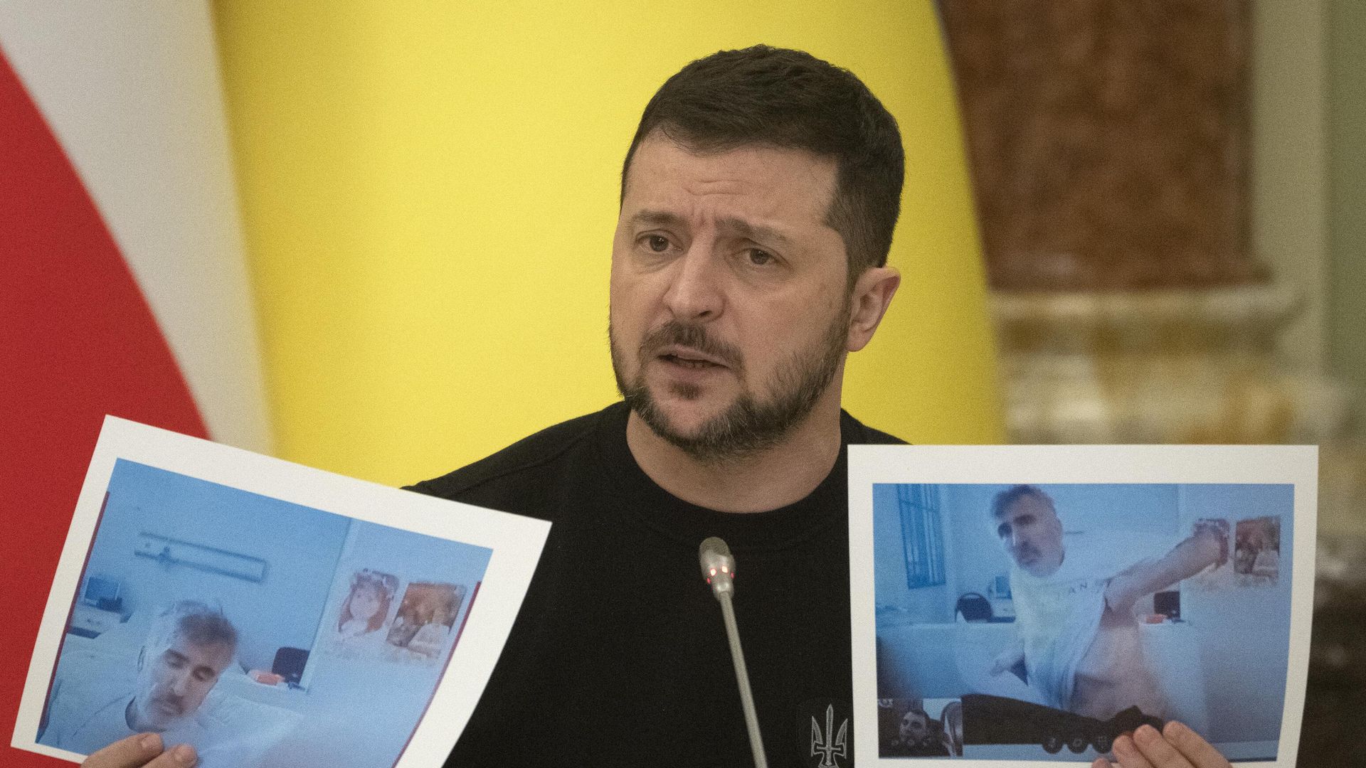 Президент Украины Владимир Зеленский с фотографиями Михаила Саакашвили Президент Украины Владимир Зеленский с фотографиями Михаила Саакашвили - РИА Новости, 1920, 10.07.2023