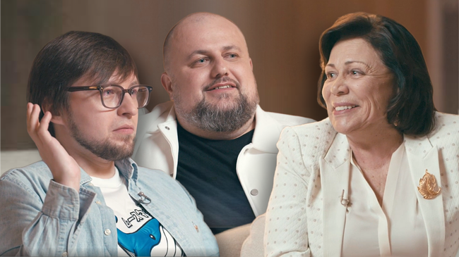 Влад Жуков, Анатолий Самохвалов и Ирина Роднина в шоу РИА Новости На два слова