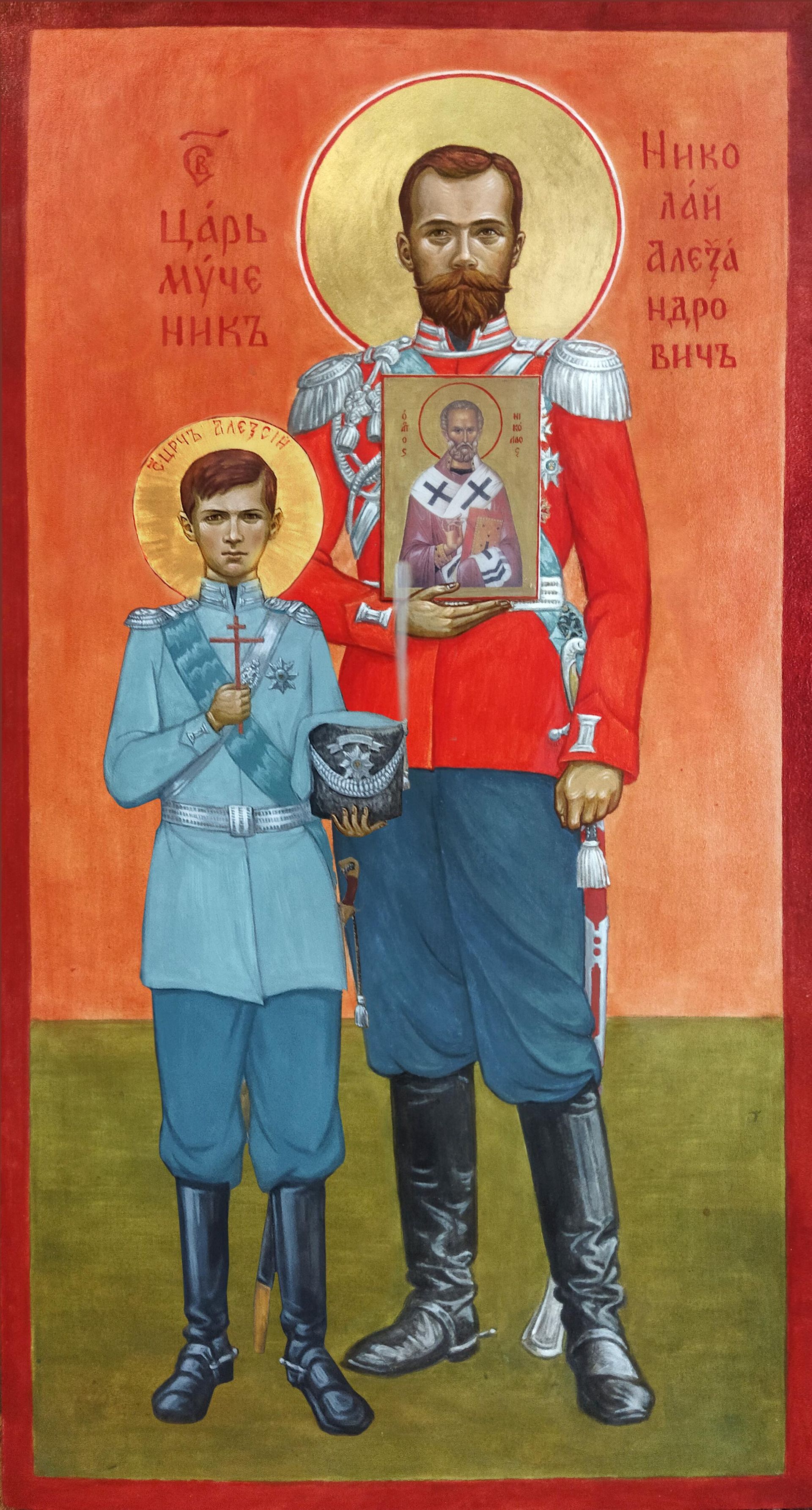 Царь и Наследник в форме шефских гвардейских казачьих полков. Икона находится в бригадном храме в бывших казармах Лейб-гвардии Казачьего и Атаманского полков Царь и Наследник в форме шефских гвардейских казачьих полков. Икона находится в бригадном храме в бывших казармах Лейб-гвардии Казачьего и Атаманского полков - РИА Новости, 1920, 09.08.2023
