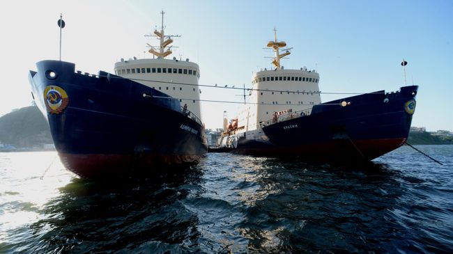 Ледоколы российской транспортной компании FESCO Красин и Адмирал Макаров во Владивостоке