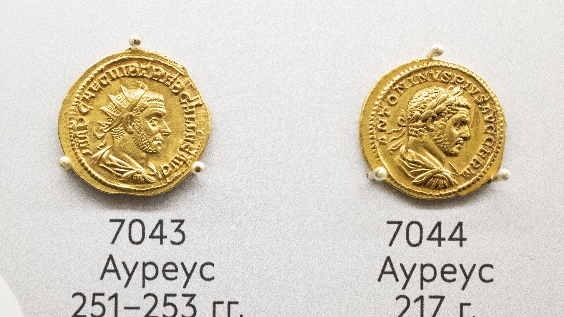 Экспонаты Ауреус 251-253г. и Ауреус 217г. на выставке-приключении На вес золота. Люди. Финансы. Эпохи Экспонаты Ауреус 251-253г. и Ауреус 217г. на выставке-приключении На вес золота. Люди. Финансы. Эпохи - РИА Новости, 1920, 12.09.2023