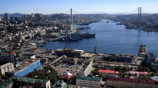 Вид на Золотой мост через бухту Золотой рог во Владивостоке