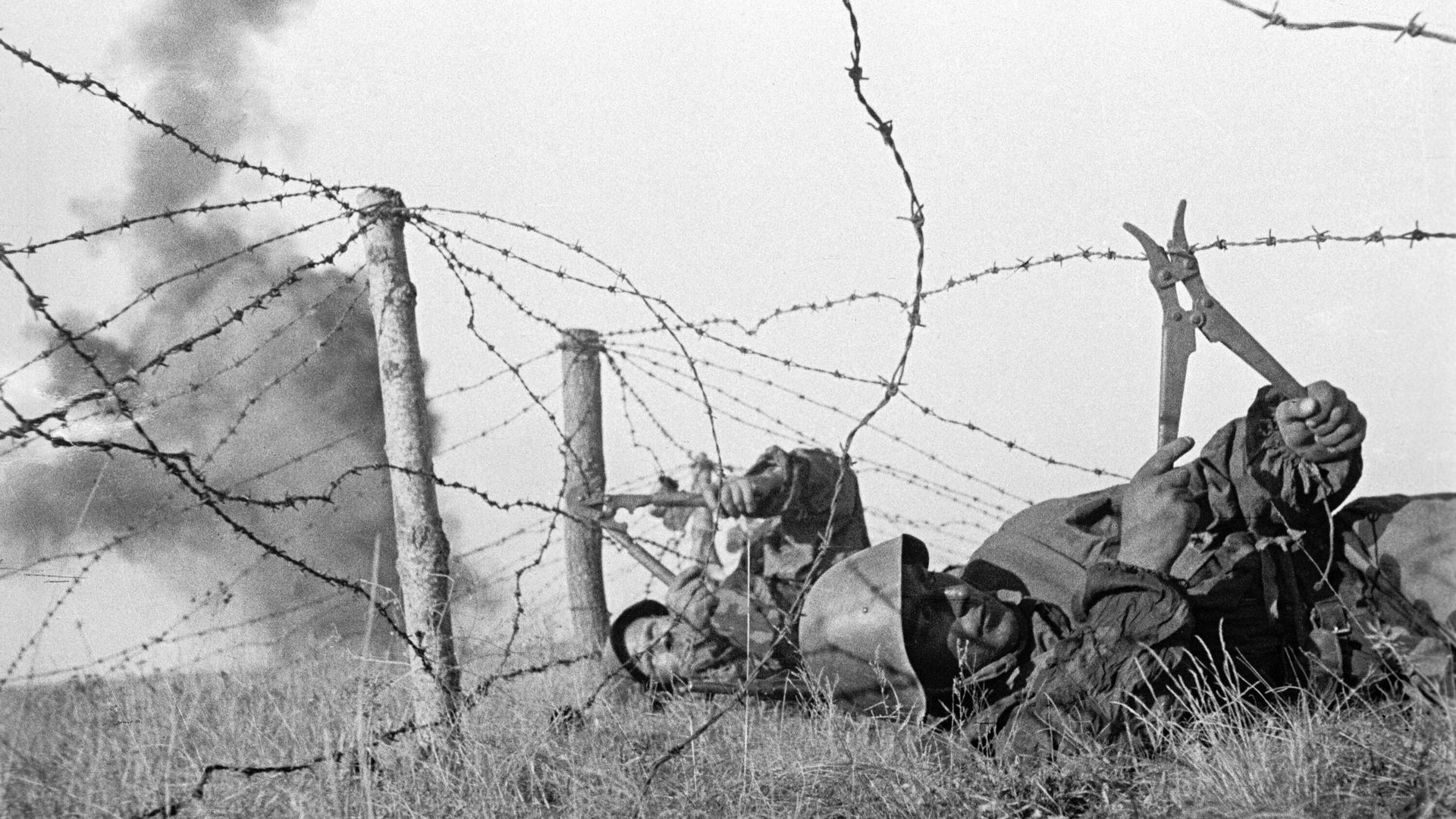 Мелитопольская наступательная операция Южного (с 20 октября 1943 - 4-го Украинского) фронта. Саперы под огнем противника делают проходы в проволочных заграждениях. Конец сентября - начало октября 1943 года Мелитопольская наступательная операция Южного (с 20 октября 1943 - 4-го Украинского) фронта. Саперы под огнем противника делают проходы в проволочных заграждениях. Конец сентября - начало октября 1943 года - РИА Новости, 1920, 23.10.2023