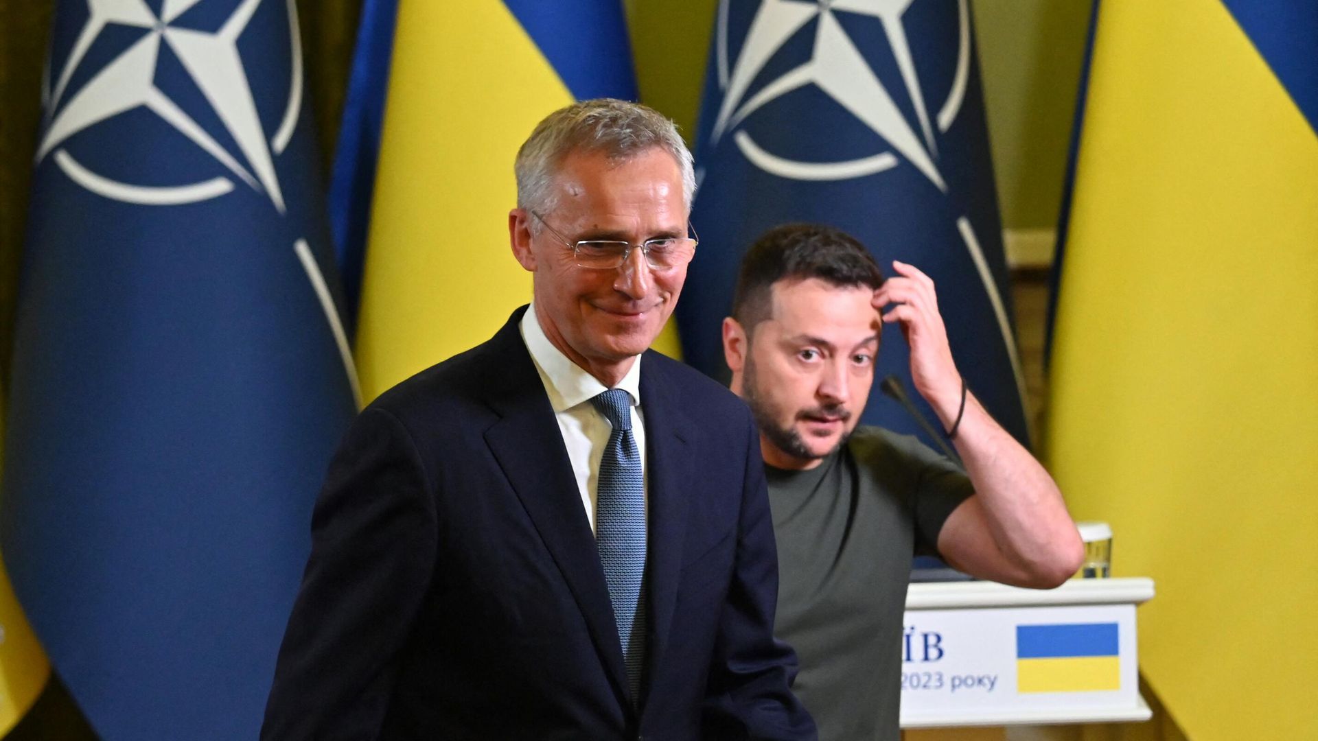 Генеральный секретарь НАТО Йенс Столтенберг и президент Украины Владимир Зеленский Генеральный секретарь НАТО Йенс Столтенберг и президент Украины Владимир Зеленский - РИА Новости, 1920, 28.09.2023