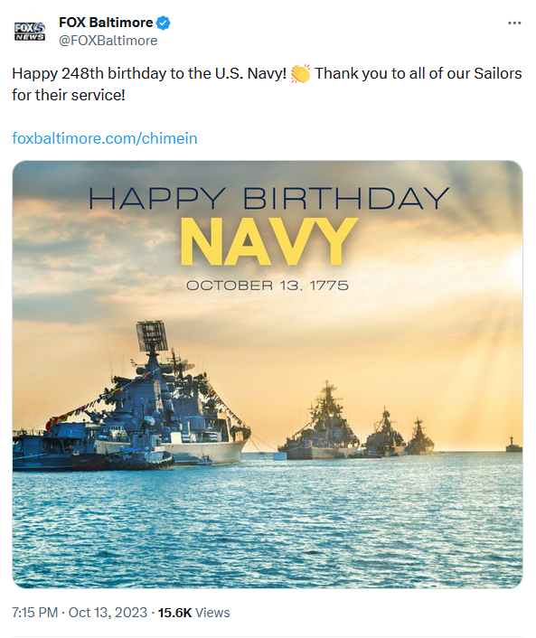 Поздравление ВМС США от Fox Baltimore Поздравление ВМС США от Fox Baltimore - РИА Новости, 1920, 14.10.2023