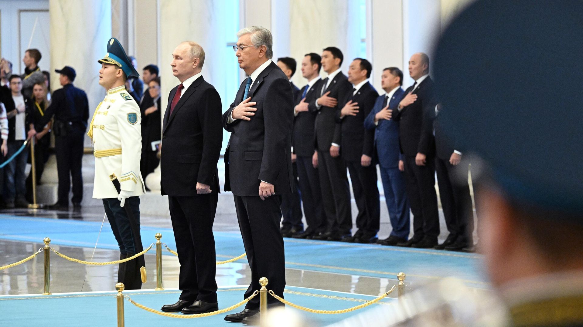 Президент РФ Владимир Путин и президент Республики Казахстан Касым-Жомарт Токаев во время встречи в резиденции президента Казахстана Акорда в Астане Президент РФ Владимир Путин и президент Республики Казахстан Касым-Жомарт Токаев во время встречи в резиденции президента Казахстана Акорда в Астане - РИА Новости, 1920, 09.11.2023