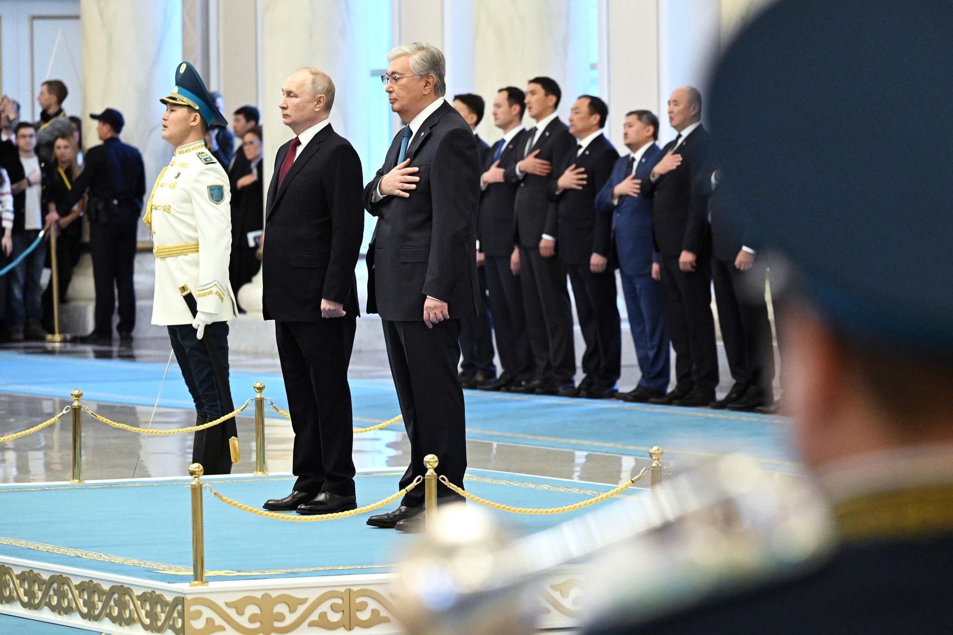 Президент РФ Владимир Путин и президент Республики Казахстан Касым-Жомарт Токаев во время встречи в резиденции президента Казахстана Акорда в Астане Президент РФ Владимир Путин и президент Республики Казахстан Касым-Жомарт Токаев во время встречи в резиденции президента Казахстана Акорда в Астане - РИА Новости, 1920, 09.11.2023