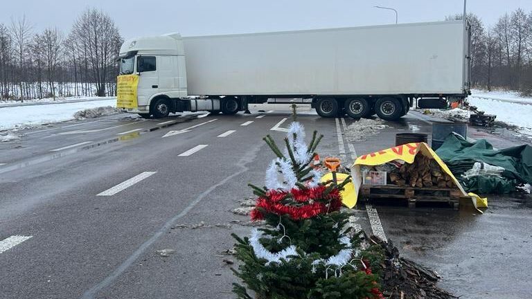 Грузовик на дороге в районе пункта пропуска на границе Польши и Украины Грузовик на дороге в районе пункта пропуска на границе Польши и Украины - РИА Новости, 1920, 19.02.2024