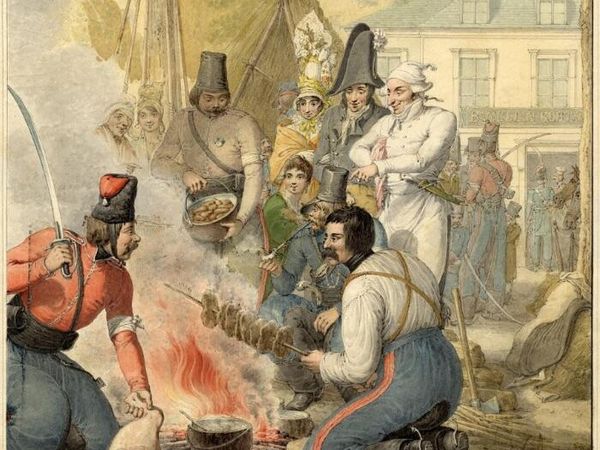 Приготовление мяса в лагере казаков. Париж, 1814. Опиц Г.-Э. 1815 г. Бумага, акварель, тушь, белила Приготовление мяса в лагере казаков. Париж, 1814. Опиц Г.-Э. 1815 г. Бумага, акварель, тушь, белила