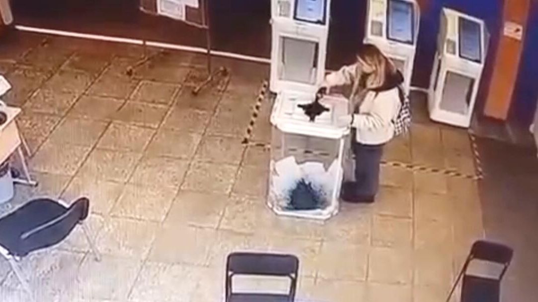 Кадр видео с избирательного участка в Москве, где девушка вылила красящее вещество в урну с бюллетенями Кадр видео с избирательного участка в Москве, где девушка вылила красящее вещество в урну с бюллетенями - РИА Новости, 1920, 15.03.2024