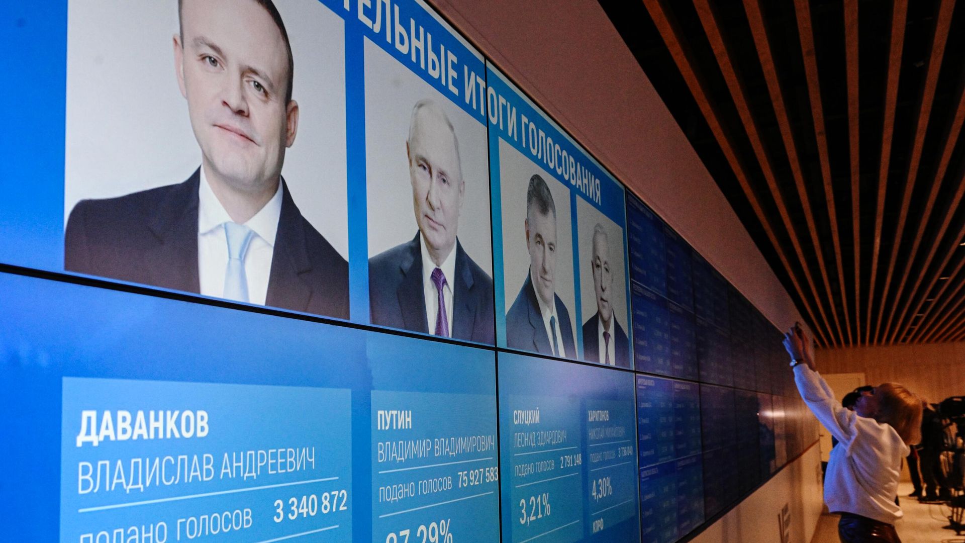 Экраны в информационном центре Центральной избирательной комиссии РФ Экраны в информационном центре Центральной избирательной комиссии РФ - РИА Новости, 1920, 21.03.2024