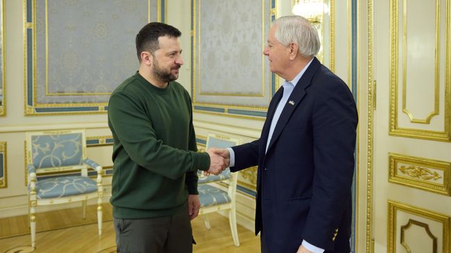 Владимир Зеленский и сенатор США Линдси Грэм* во время встречи в Киеве