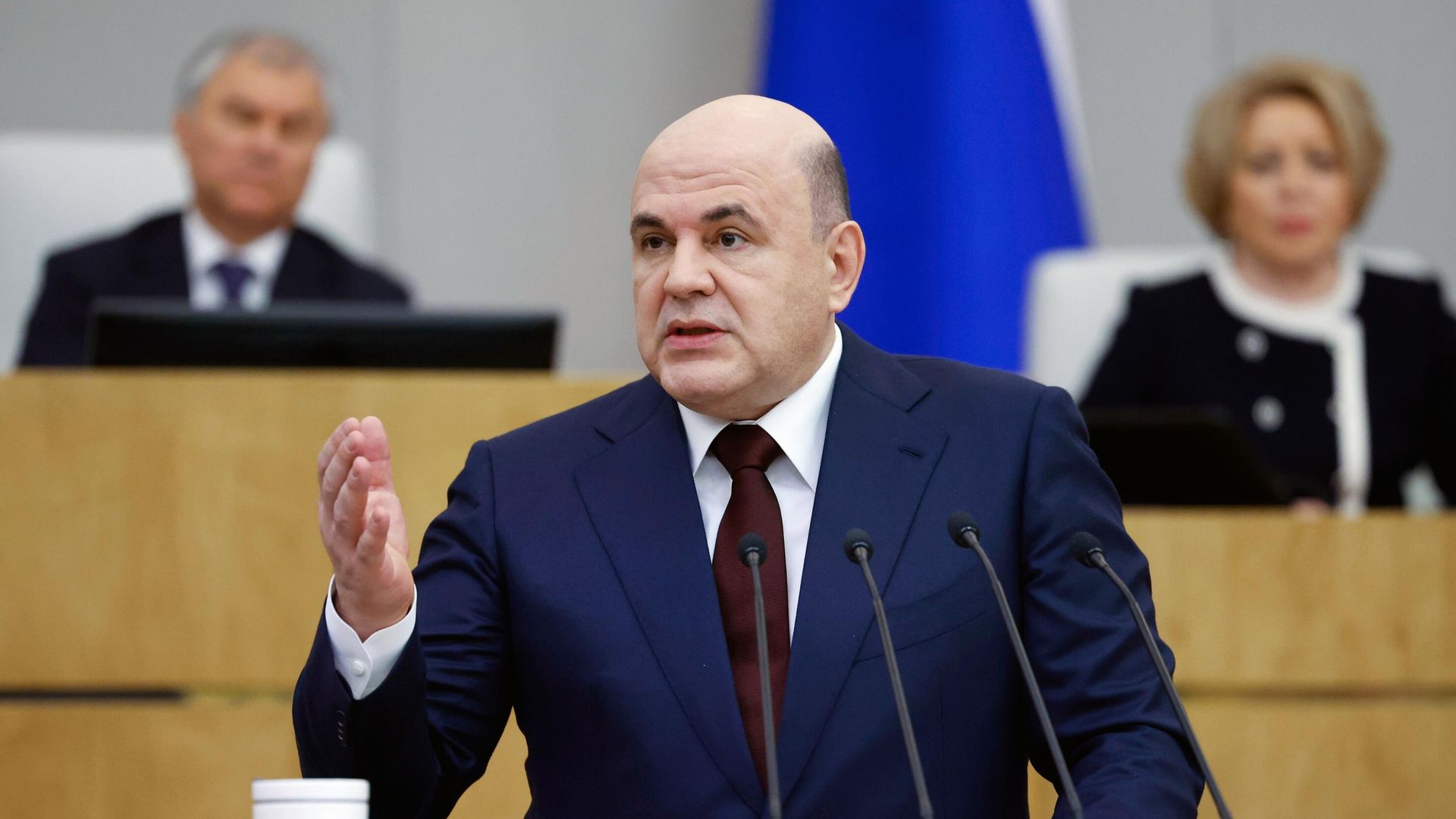 Председатель правительства РФ Михаил Мишустин выступает с ежегодным отчетом правительства РФ в Государственной Думе РФ Председатель правительства РФ Михаил Мишустин выступает с ежегодным отчетом правительства РФ в Государственной Думе РФ - РИА Новости, 1920, 03.04.2024