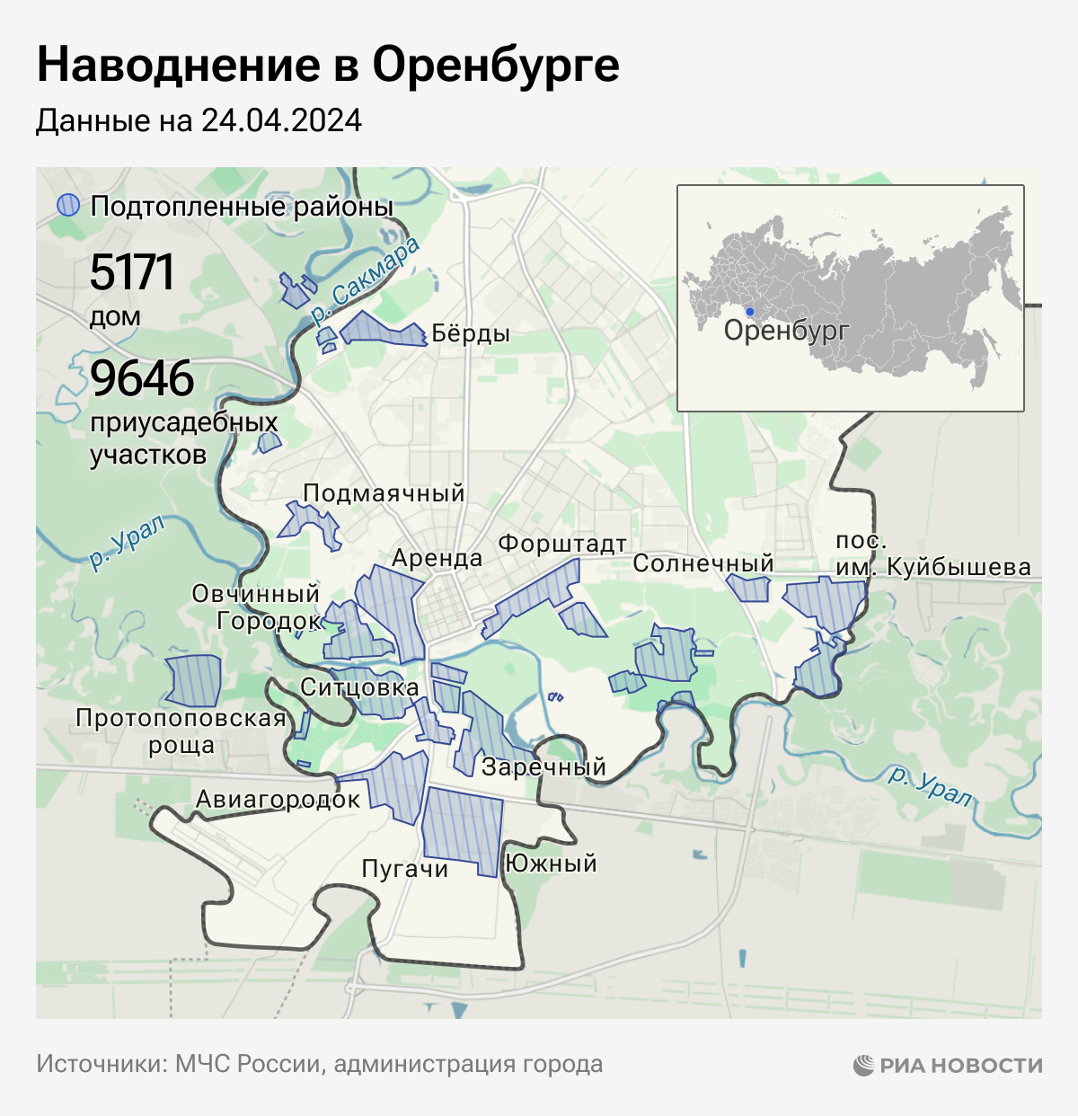 Наводнение в Оренбурге: какие районы города подтоплены