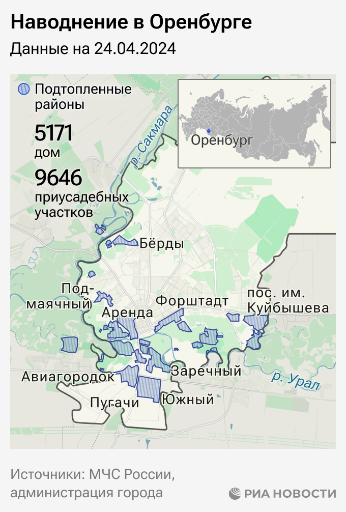 Наводнение в Оренбурге: какие районы города подтоплены