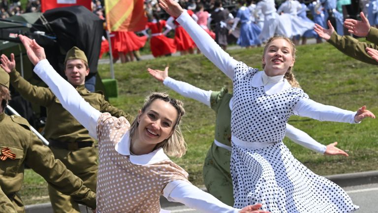 Участники военного парада на площади Тысячелетия в Казани, посвященном 79-й годовщине Победы в Великой Отечественной войне