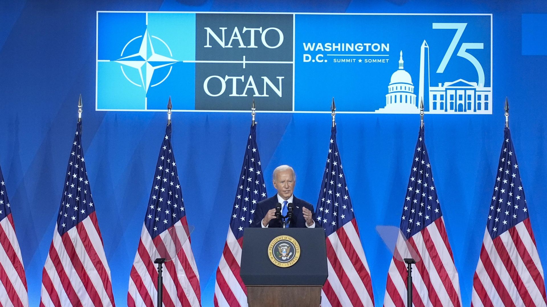Президент США Джо Байден на пресс-конференции по итогам завершившегося в Вашингтоне саммита НАТО Президент США Джо Байден на пресс-конференции по итогам завершившегося в Вашингтоне саммита НАТО - РИА Новости, 1920, 07.11.2024