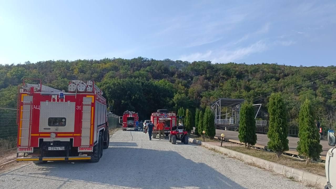 Пожарный расчет на месте лесного пожара в районе села Сукко под Анапой. 25 августа 2024 Пожарный расчет на месте лесного пожара в районе села Сукко под Анапой. 25 августа 2024 - РИА Новости, 1920, 25.08.2024