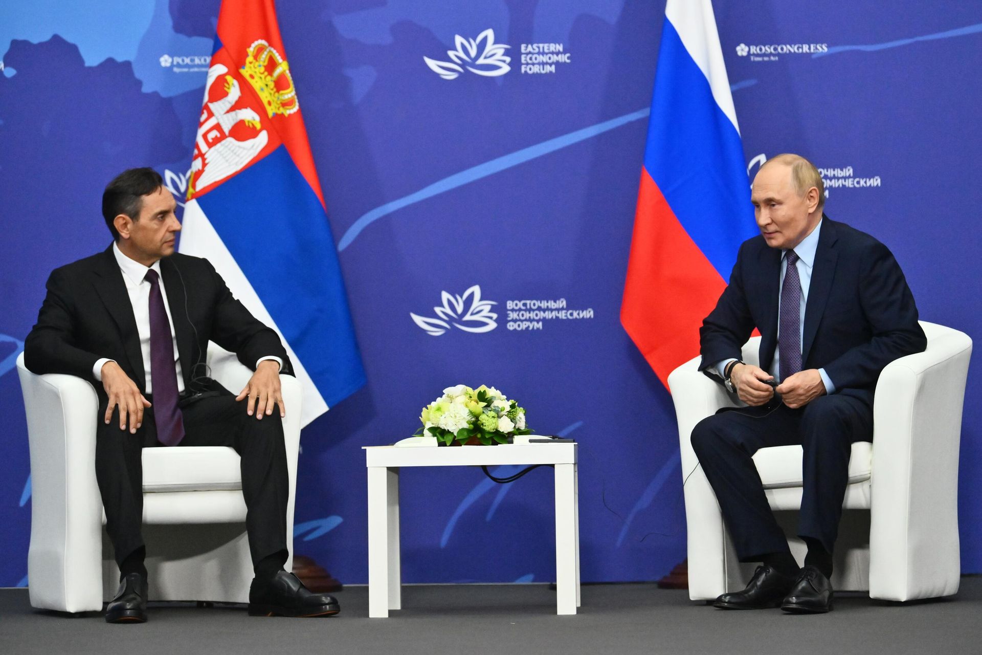 Президент России Владимир Путин и вице-премьер Сербии Александром Вулин во время встречи Президент России Владимир Путин и вице-премьер Сербии Александром Вулин во время встречи - РИА Новости, 1920, 10.10.2024